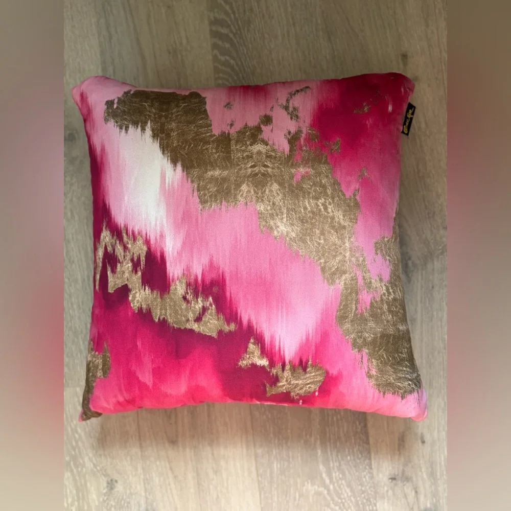 Abstract Pink & Gold Decorative Throw Pillow 'Vivanti Gold' NWOT